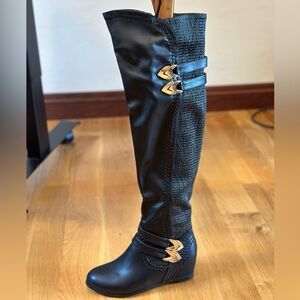 Over the Knee, Black Wedge Boots